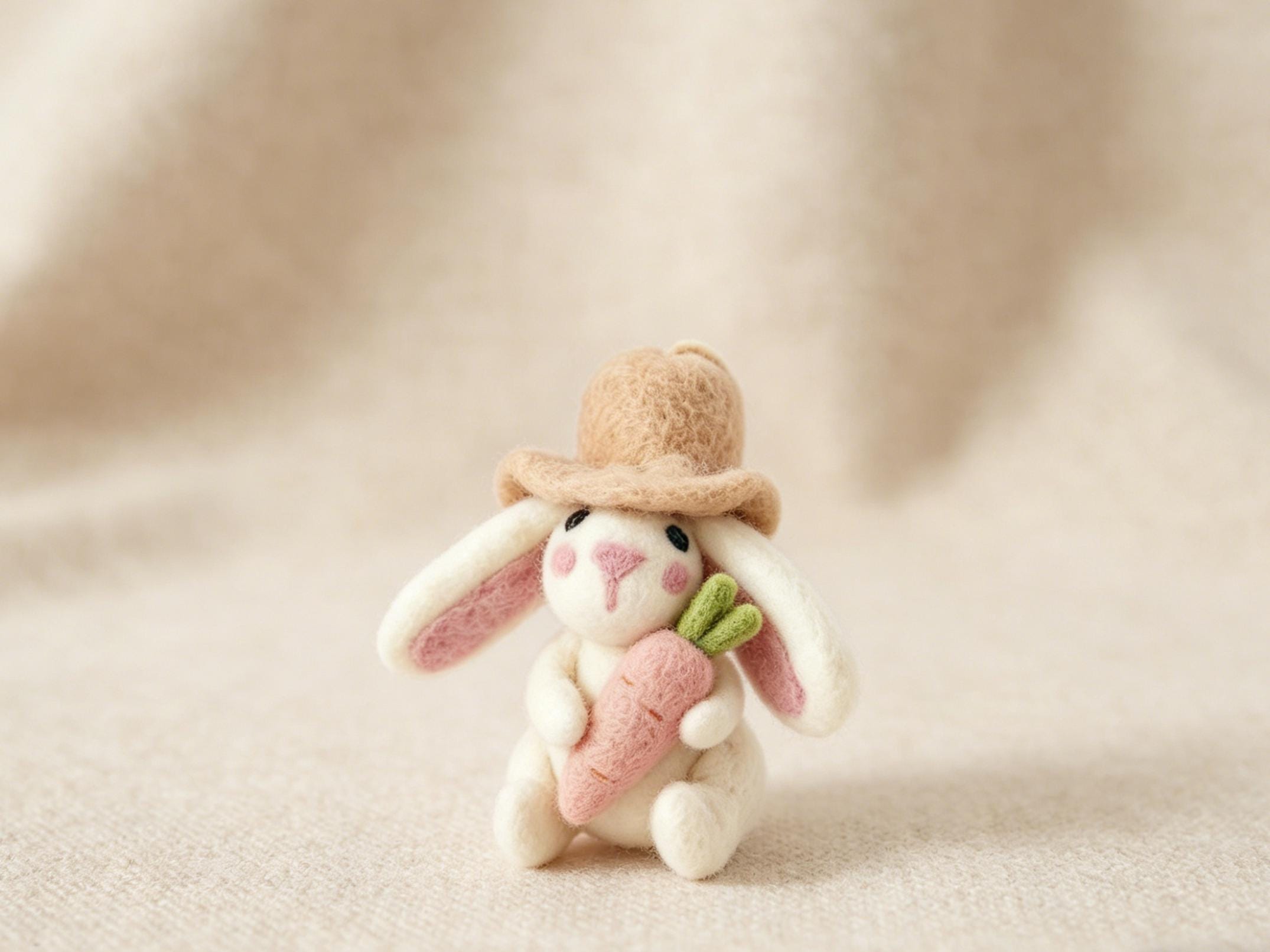 Handmade Needle Felted Wool Bunny Rabbit Figurine Farm Animal Ornament