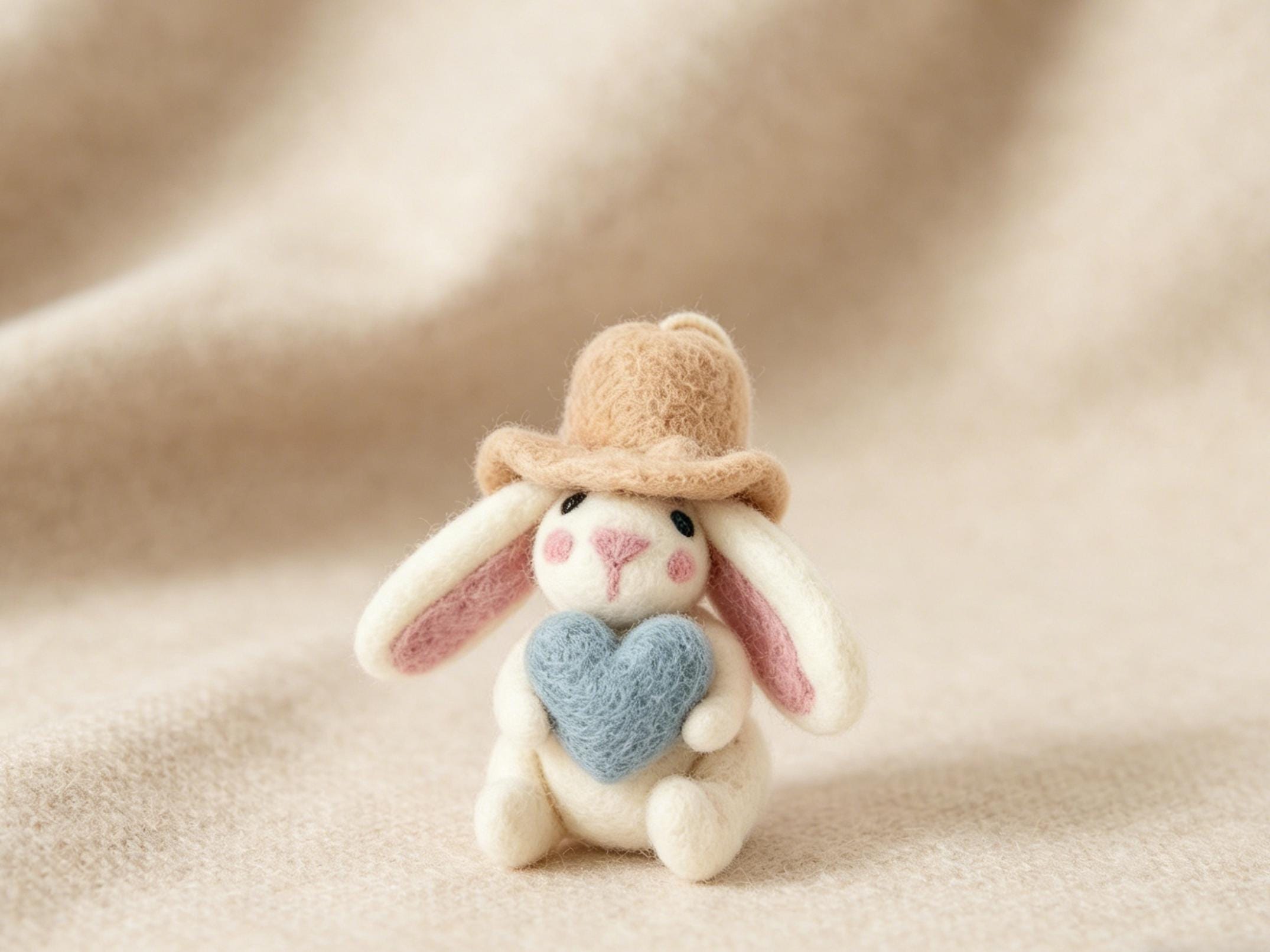 Handmade Needle Felted Wool Bunny Rabbit Figurine Farm Animal Ornament