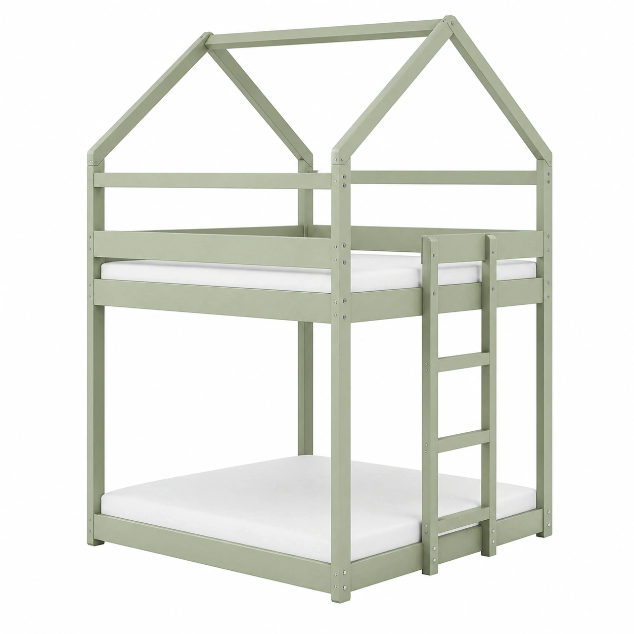 Litera infantil tipo casa de madera maciza 90 x 200 cm Verde claro-ordersero