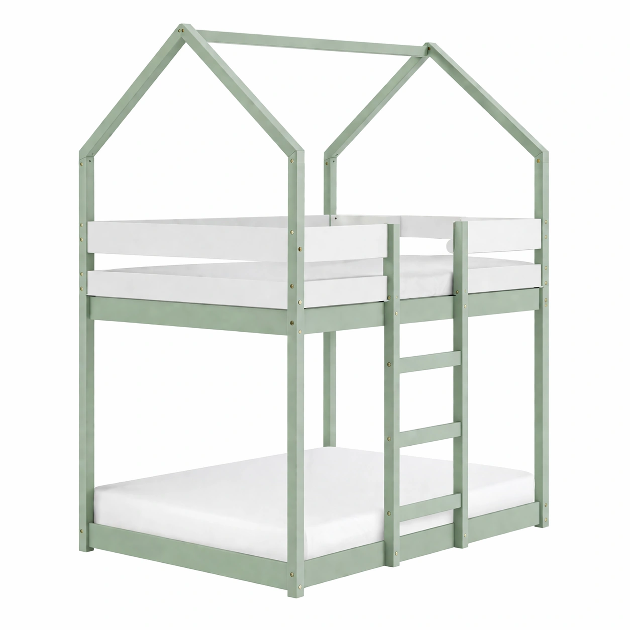Litera infantil tipo casa de madera maciza 90x200 cm verde suave dise?o moderno-ordersero