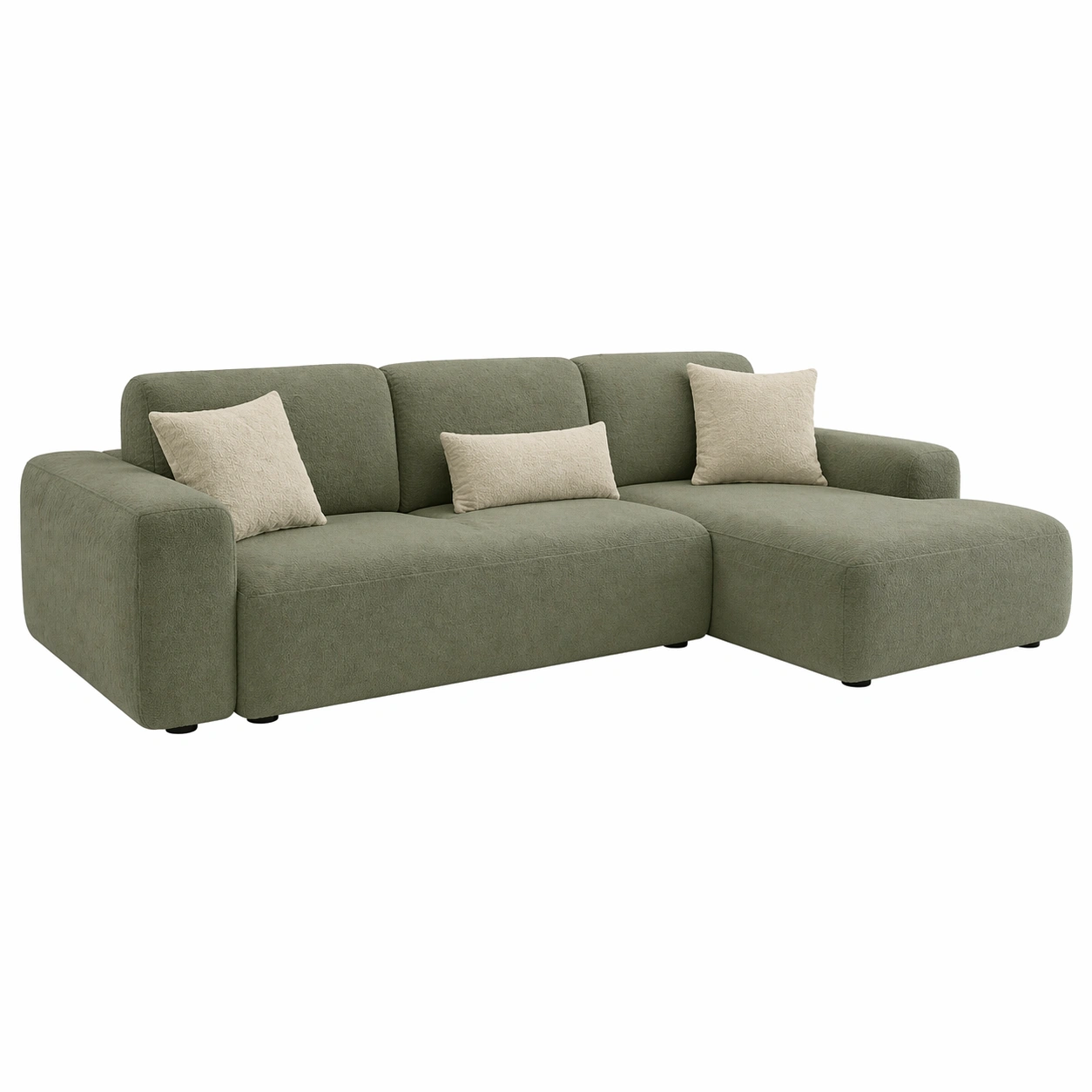Sofá Modular de 4 Plazas con Chaise Longue en Verde Oliva Estilo Minimalista Moderno-ordersero