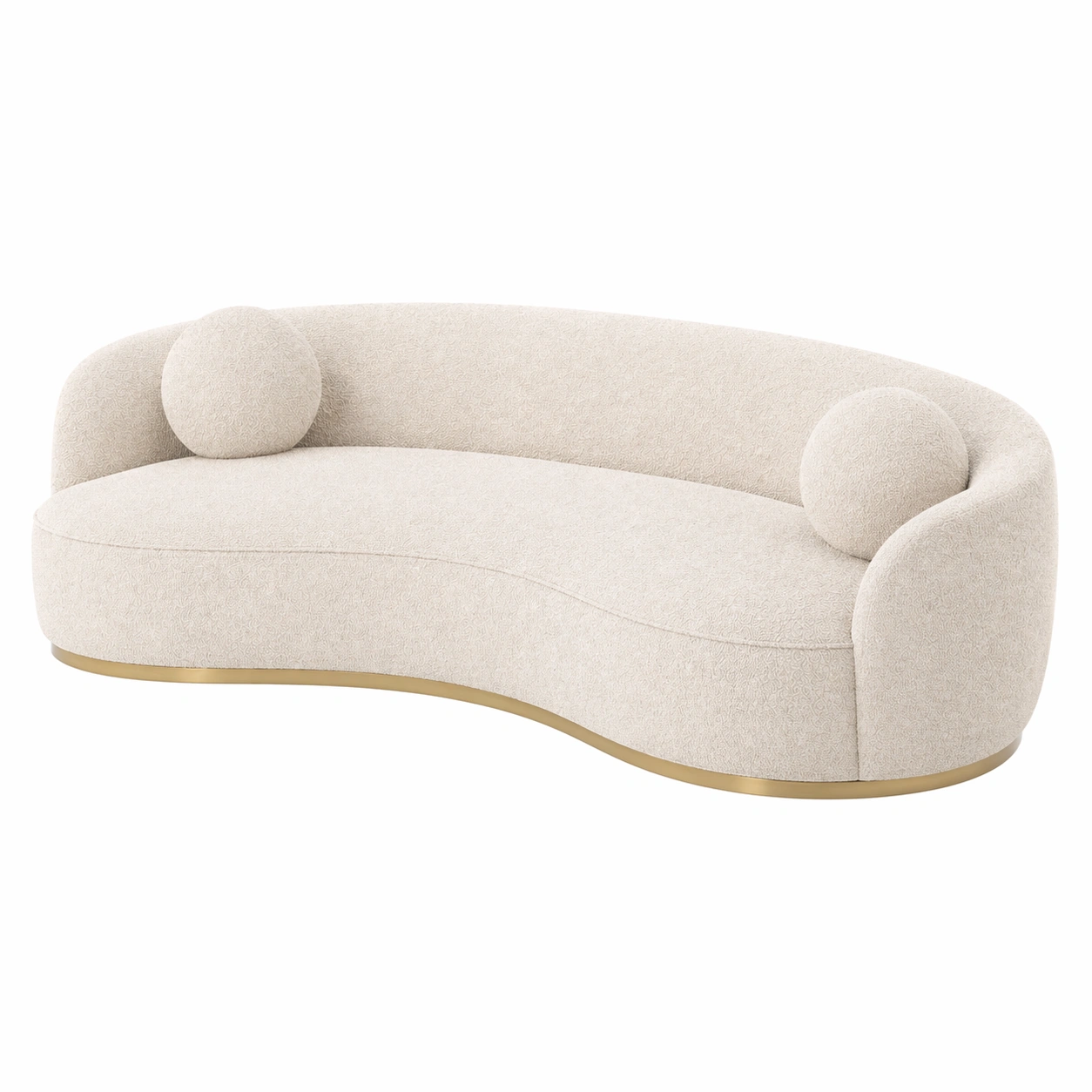 Sofá curvo de 3 plazas estilo moderno en tela bouclé beige con base metálica dorada-ordersero