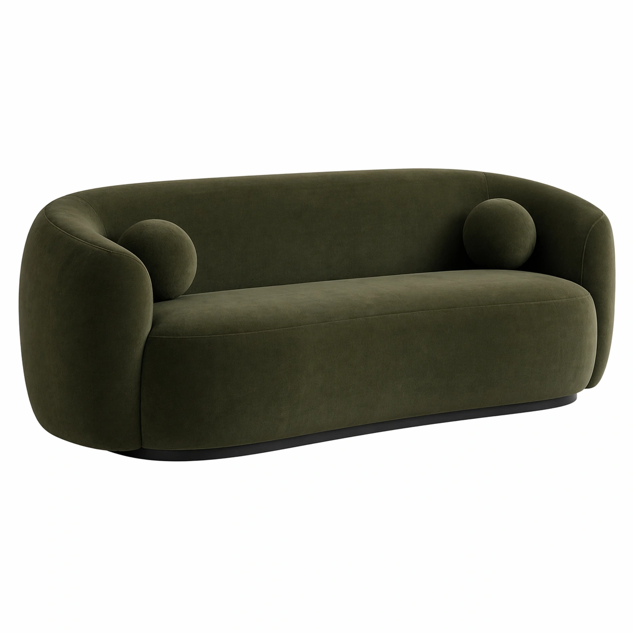 Sofá Curvo de 3 Plazas en Terciopelo Verde Oscuro con Dise?o Orgánico y Base Baja-ordersero