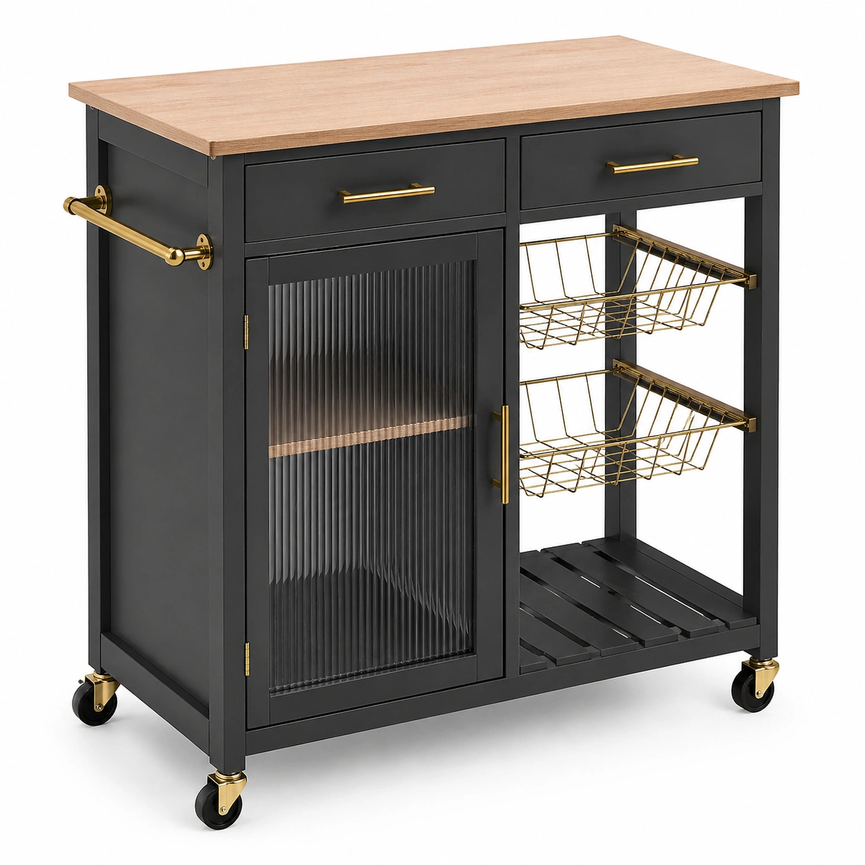 Carrito de cocina multifuncional con cajones y estantes estilo moderno negro-ordersero