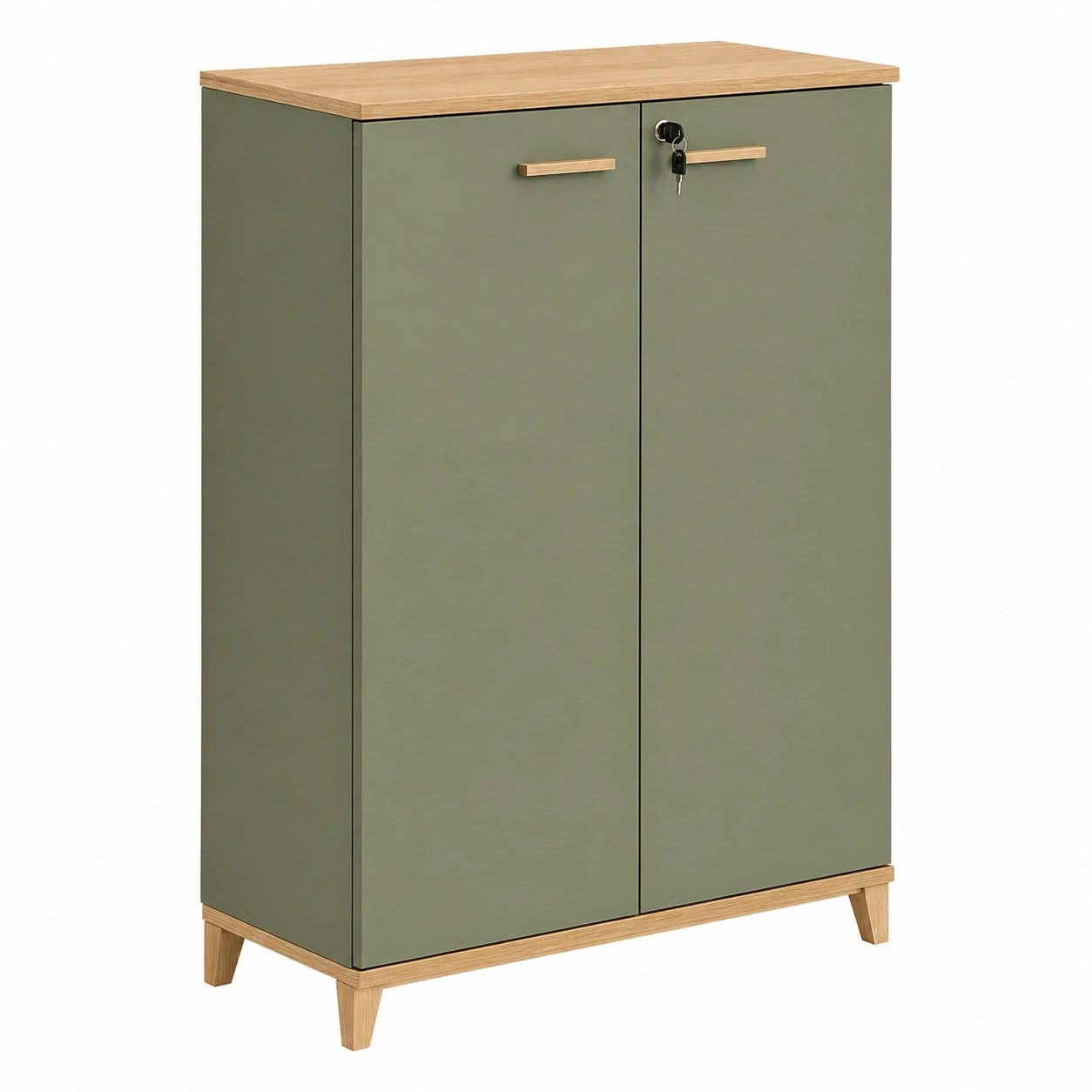 Armario de Oficina con Puertas y Cerradura en Verde Oliva con Detalles en Madera Natural-ordersero