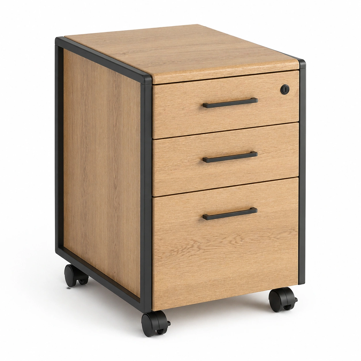 Cajonera de Oficina con Ruedas 3 Cajones diseno Industrial Roble Natural-ordersero