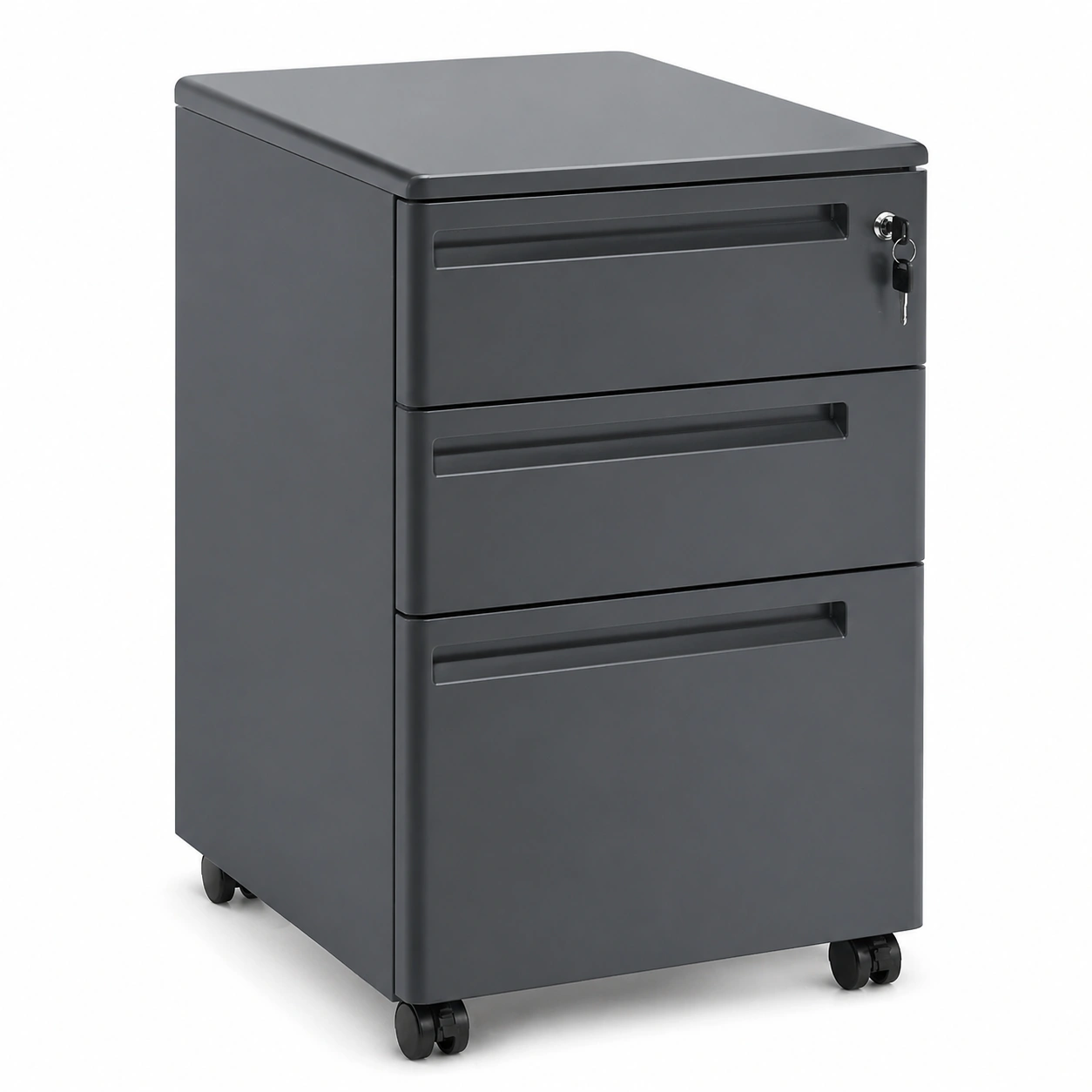 Cajonera de oficina metálica con ruedas y sistema de bloqueo en acabado gris oscuro-ordersero