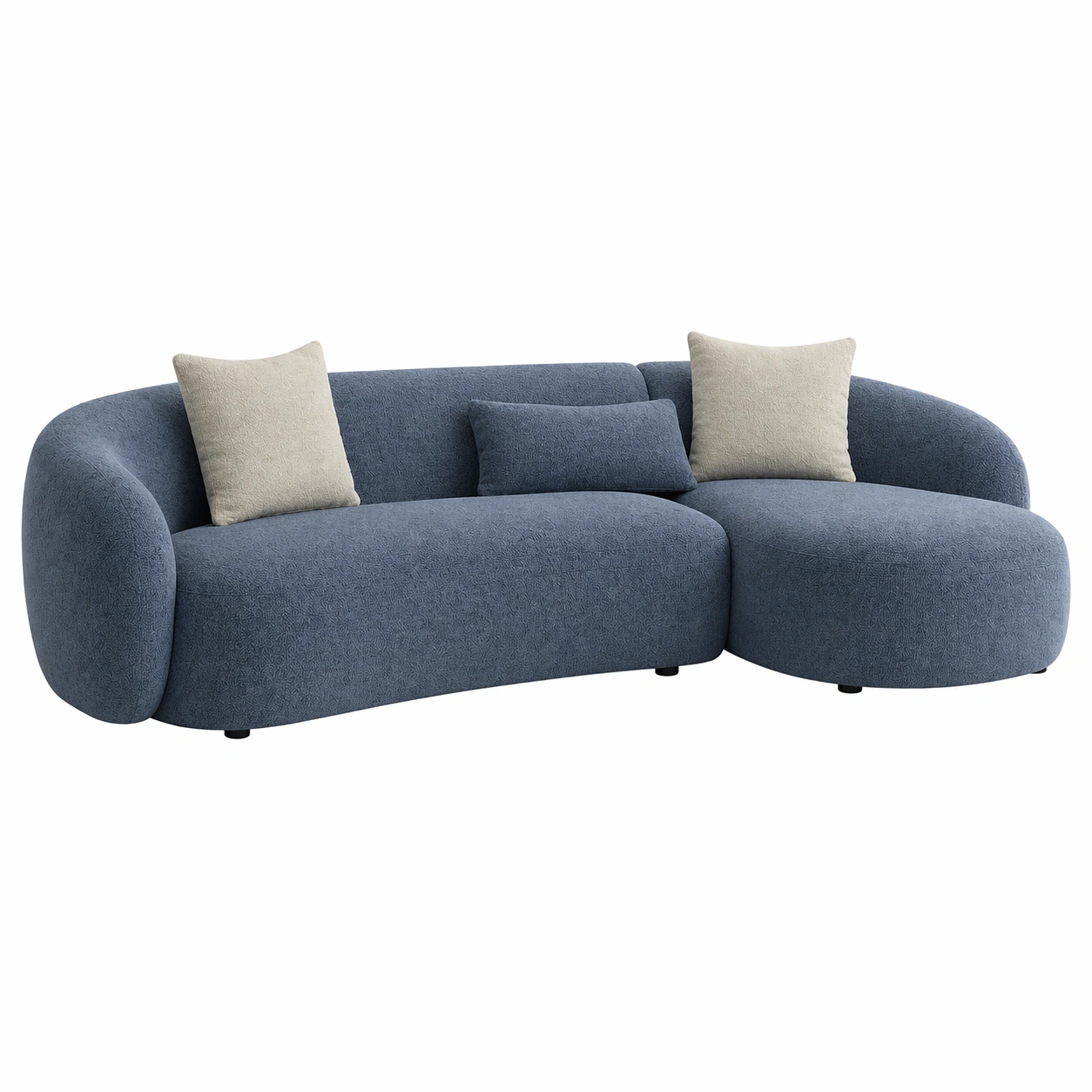 Sofá Curvo Modular de 3 Plazas con Chaise Longue en Azul Grisáceo Contemporáneo-ordernovae