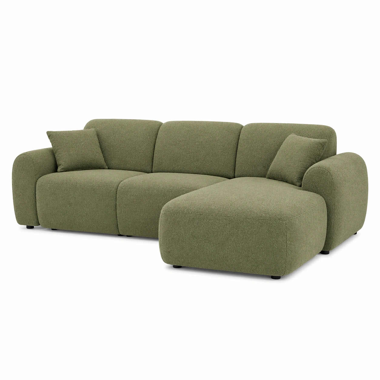 Sofá modular de 3 plazas con chaise longue curvo en tela verde oliva-ordernovae