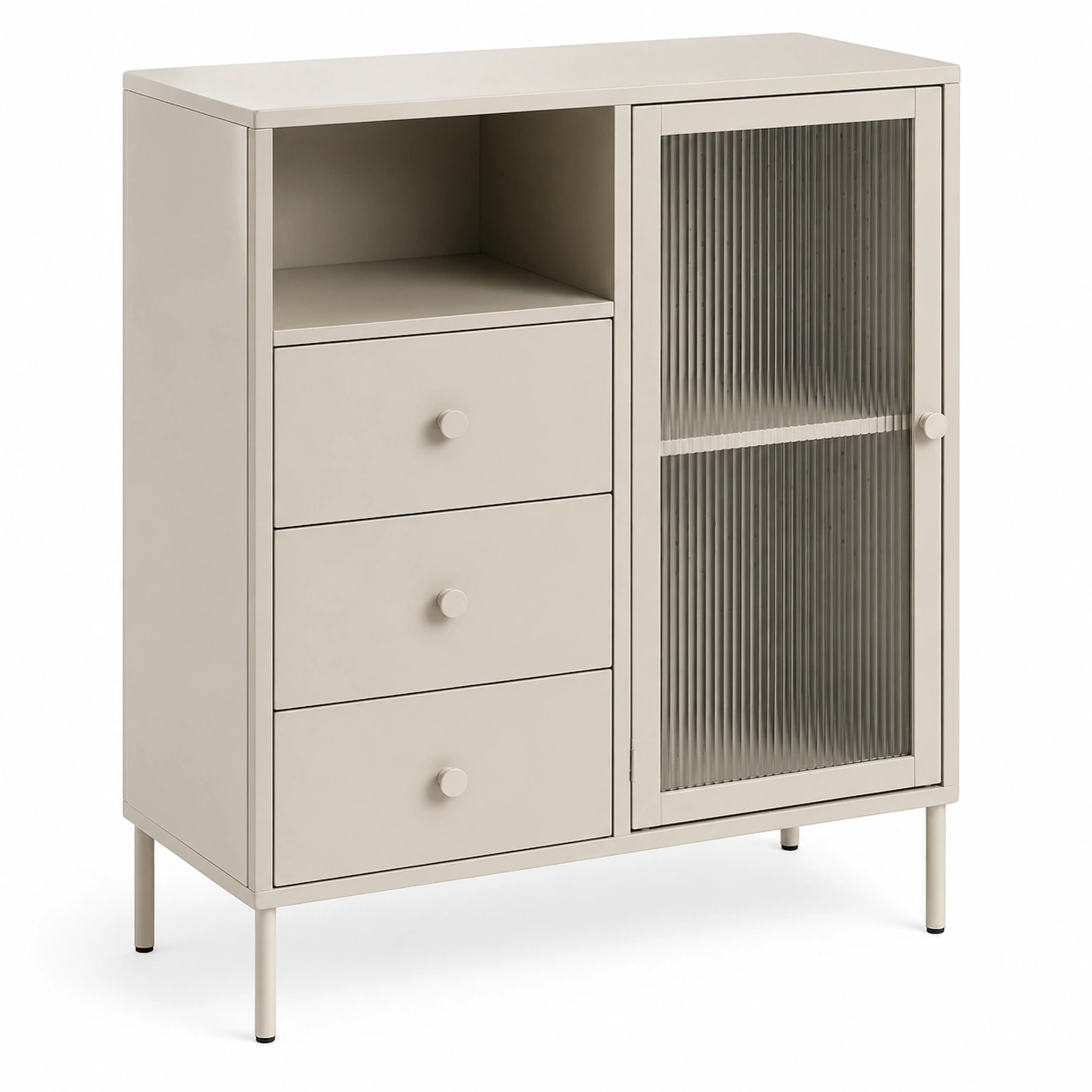 Armario de Oficina Moderno con Cajones y Puerta de Vidrio Beige-ordernovae