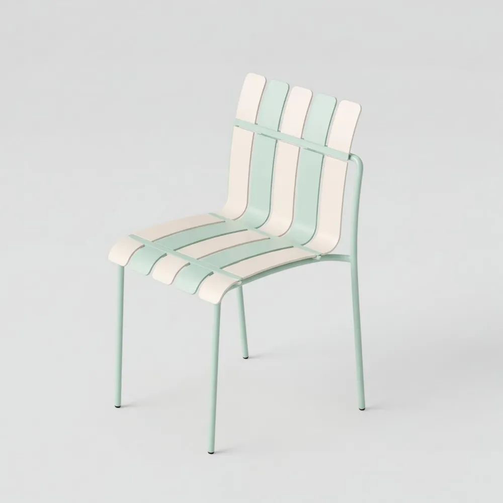 Silla con estructura de acero y franja vertical verde y blanca.-Zenhaveneu