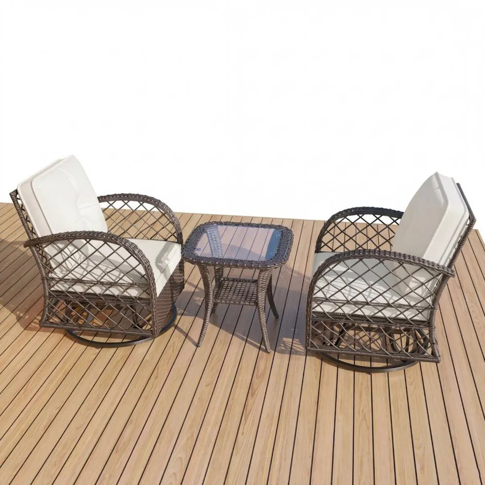 Conjunto de Muebles de Ratán Sintético para Exterior con Cojines y Mesa de Vidrio-Zenhaveneu