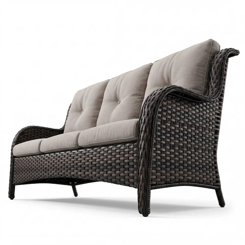 Sofá de Ratán Sintético 3 Plazas Cojines Gris-Zenhaveneu