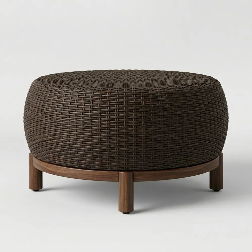 Ottoman Redondo de Rattan Sintético Marrón 60cm-Zenhaveneu