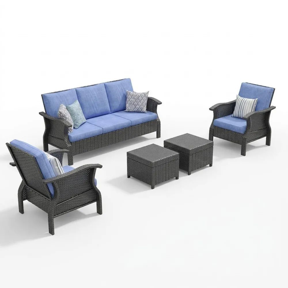 Conjunto de Ratán Sintético para Jardín con Sofá y Sillones-Zenhaveneu