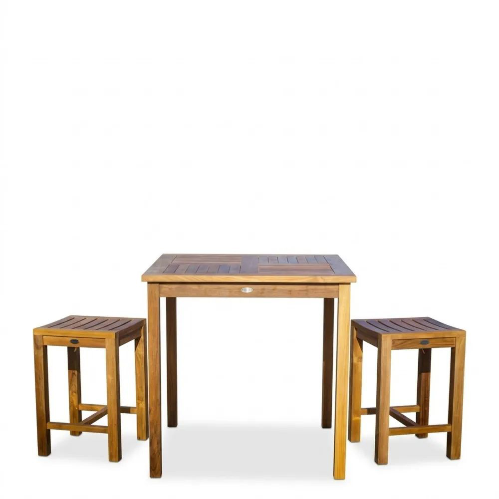 Mesa alta y taburetes de bar de madera de acacia-Zenhaveneu