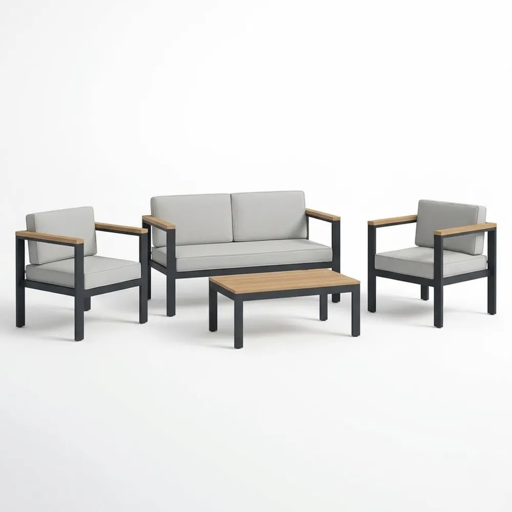 Conjunto de Muebles de Jardín con Estructura de Aluminio y Madera de Acacia Gris Claro/Negro-Zenhaveneu