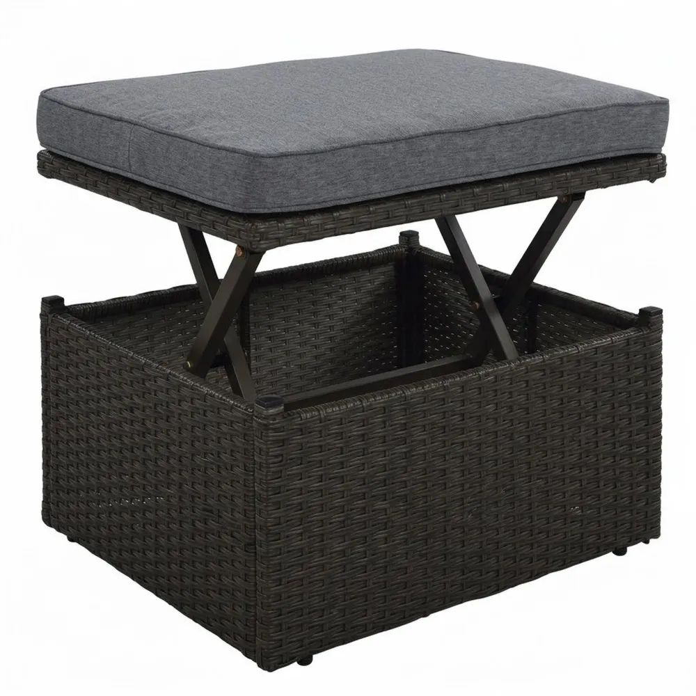 Puf de ratán sintético con almacenamiento y cojín gris 40x40x40 cm-Zenhaveneu