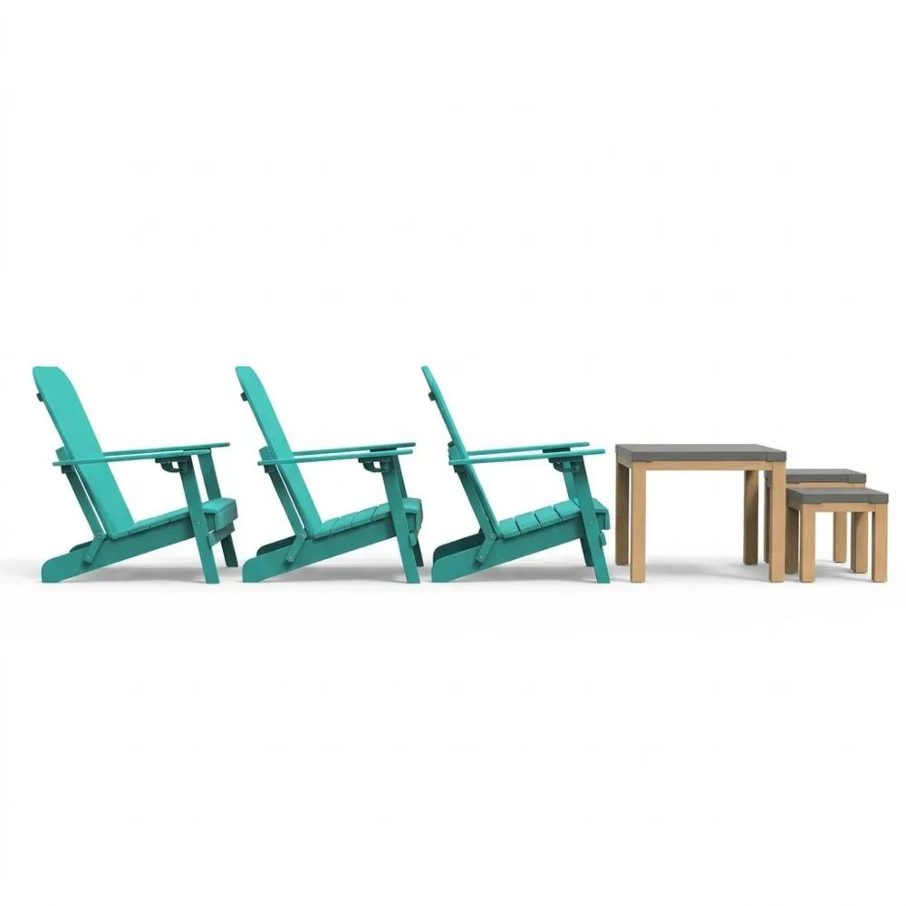 Conjunto de muebles de exterior de madera de acacia y plástico, 3 sillas y 3 mesas en 3 tamaños.-Zenhaveneu