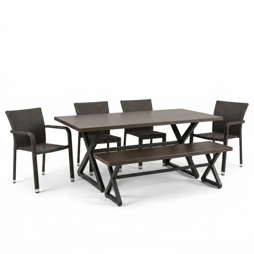 Conjunto de comedor exterior de madera y ratán PE-Zenhaveneu