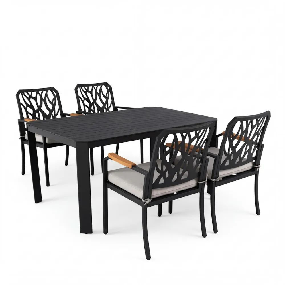 Juego de Comedor Exterior 5 Piezas Aluminio y Teca-Zenhaveneu