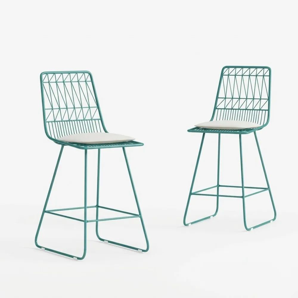 Juego de 2 sillas altas de metal verde con asiento acolchado-Zenhaveneu