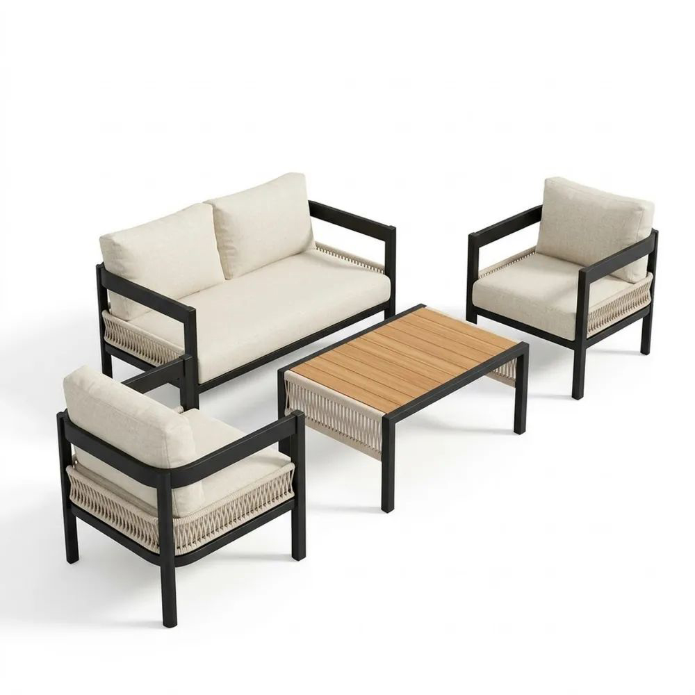 Conjunto de mobiliario de jardín de aluminio y teca-Zenhaveneu