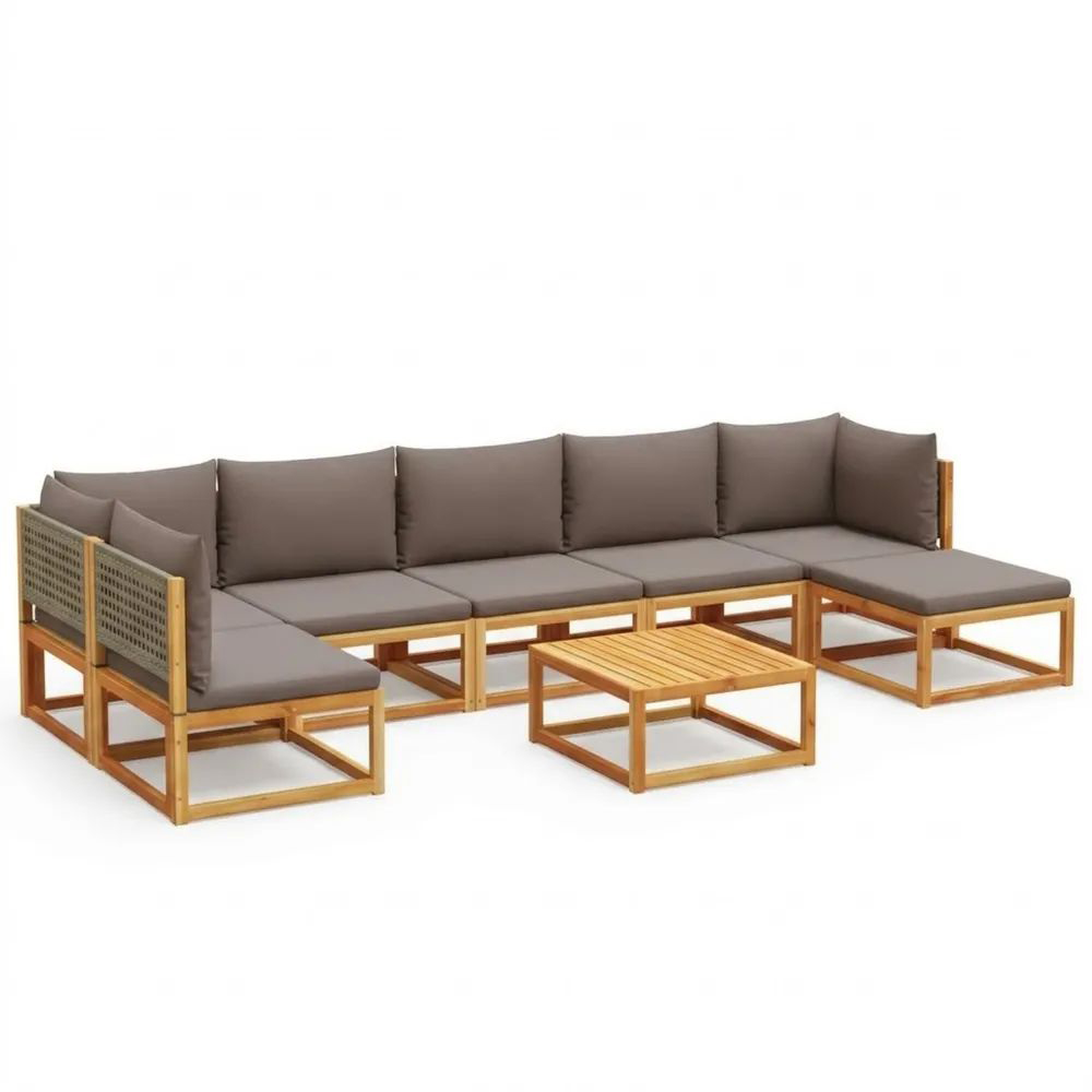 Conjunto de Sofás de Jardín de Madera de Acacia y Cojines Grises-Zenhaveneu