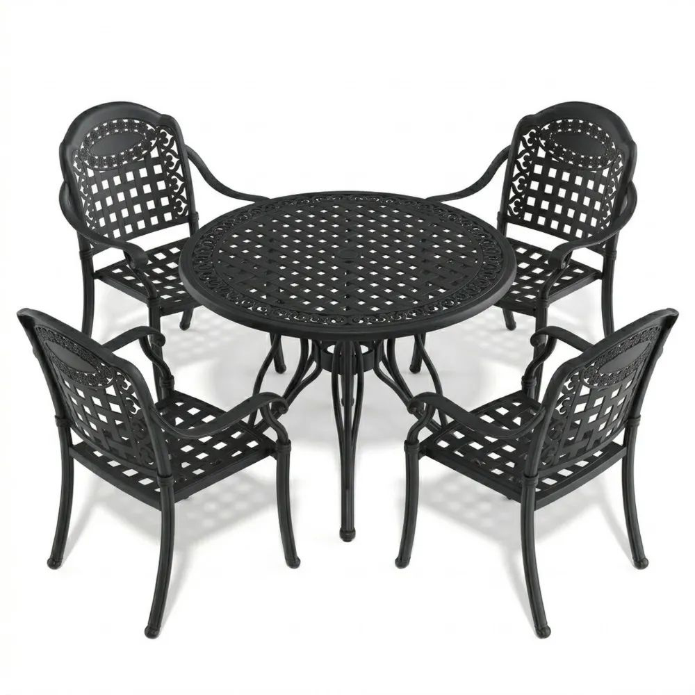 Conjunto de mesa y sillas de aluminio fundido color Negro-Zenhaveneu