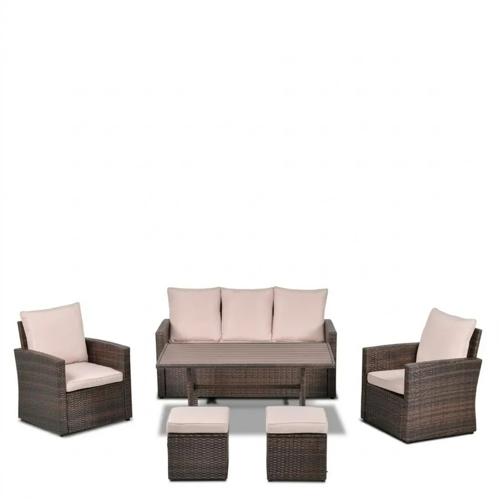 Conjunto de Muebles de Jardín Ratán Sintético y Vidrio Templado con Cojines Beige-Zenhaveneu