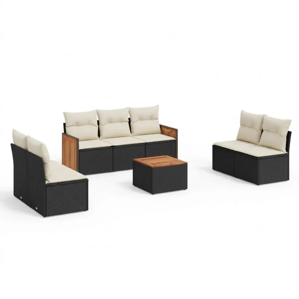 Conjunto de Muebles de Exterior con Ratán Sintético Negro y Cojines Beige-Zenhaveneu