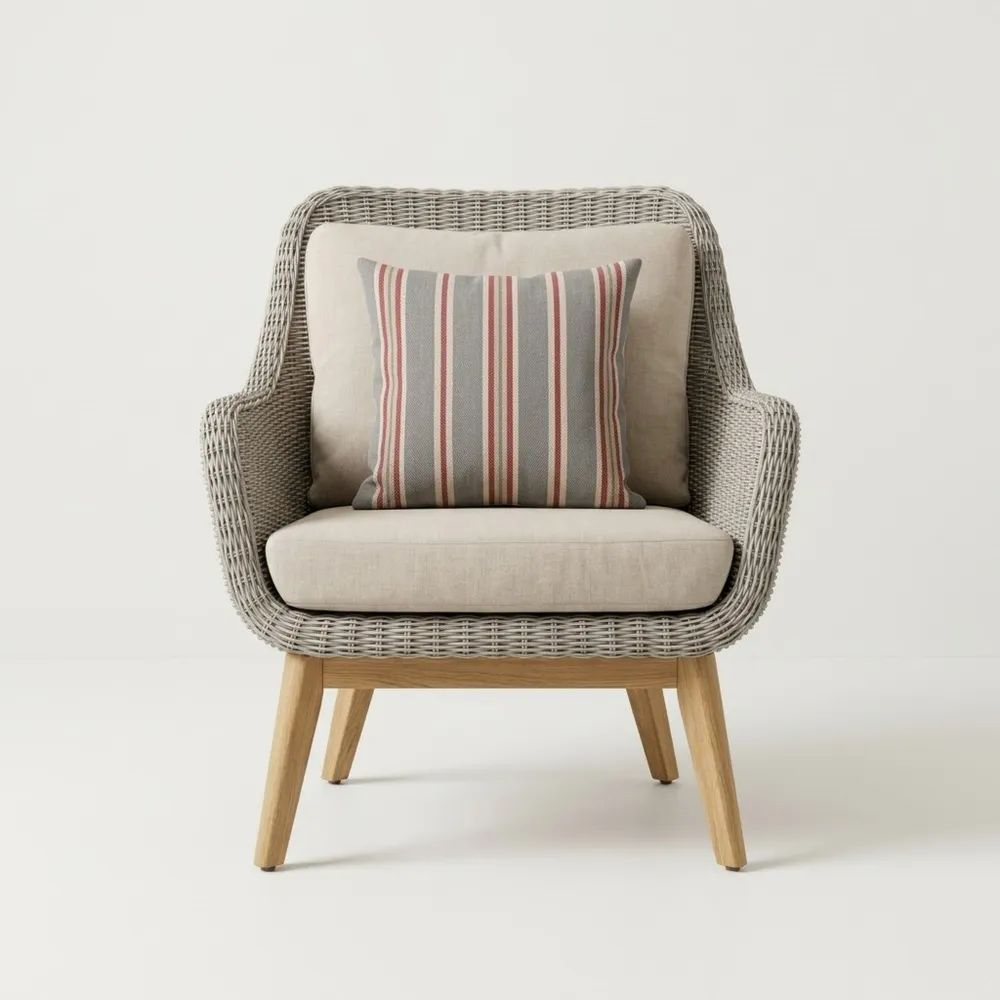 Sillón de mimbre sintético con cojín de poliéster y marco de madera-Zenhaveneu