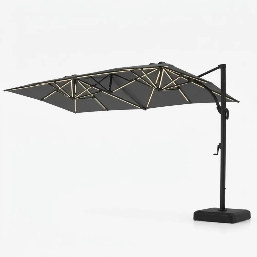 Parasol cuadrado de aluminio y poliéster con LED 300 cm Negro-Zenhaveneu
