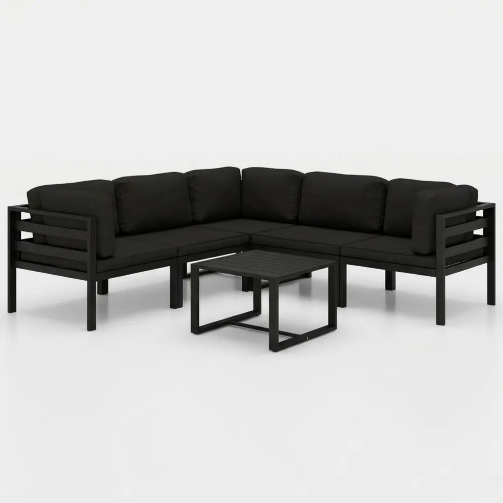 Conjunto de sofá modular de esquina de aluminio negro con mesa-Zenhaveneu