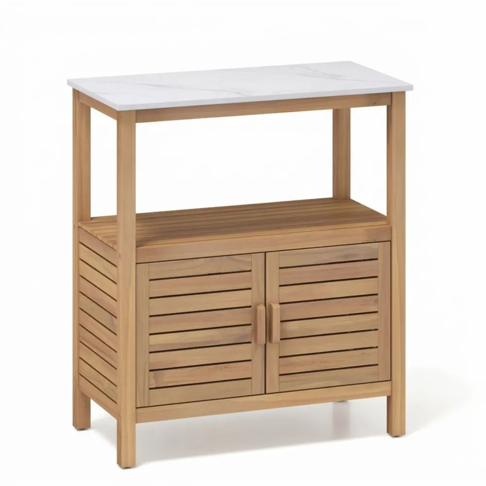 Armario de Cocina de Madera de Acacia y Mármol Blanco-Zenhaveneu