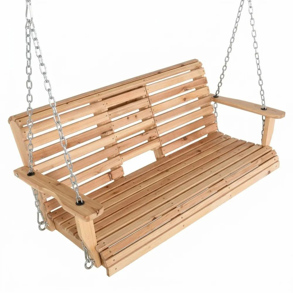 Columpio de Madera de Acacia con Cadenas de Acero Inoxidable-Zenhaveneu