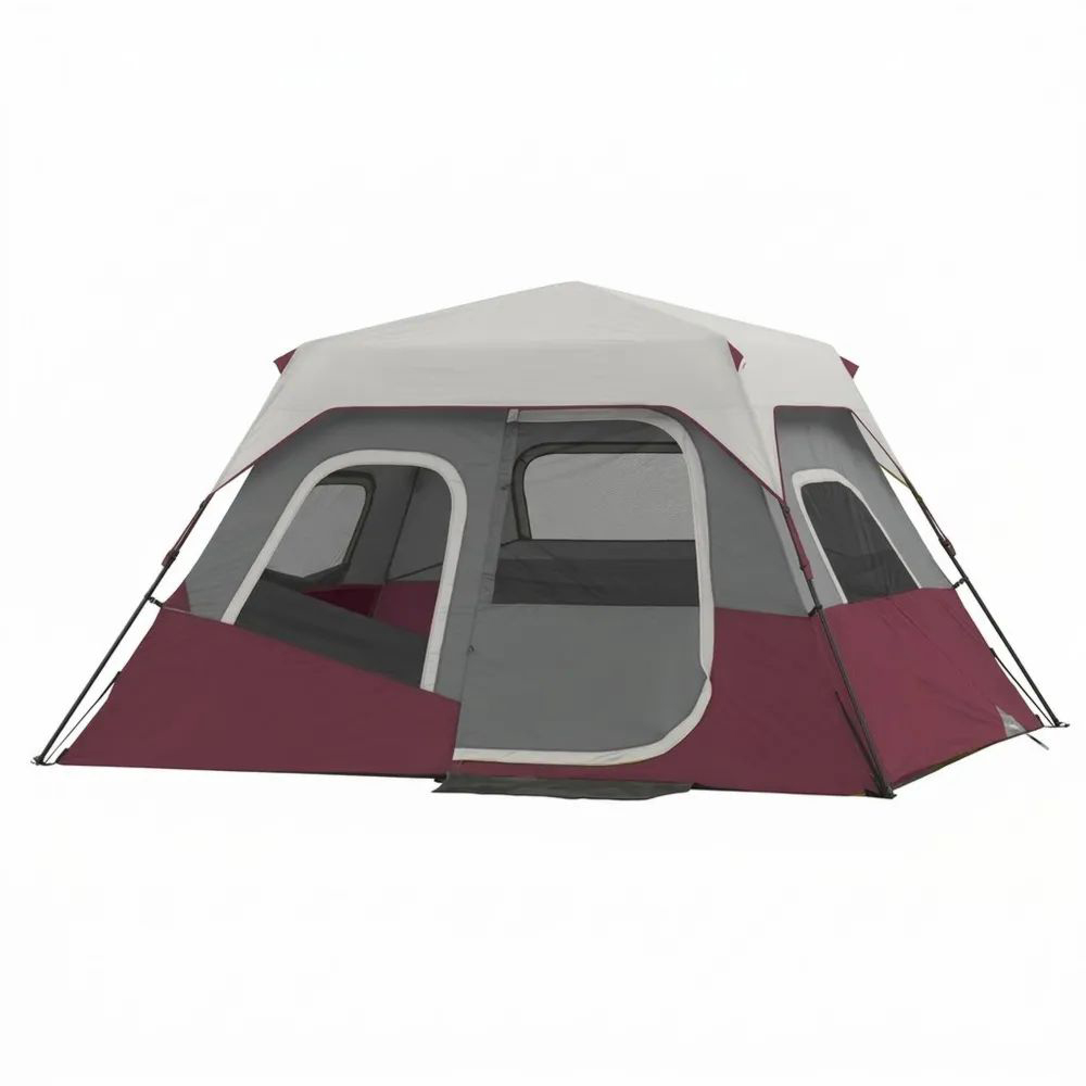 Tienda de campaña de poliéster y fibra de vidrio 6 personas Burdeos/Gris-Zenhaveneu