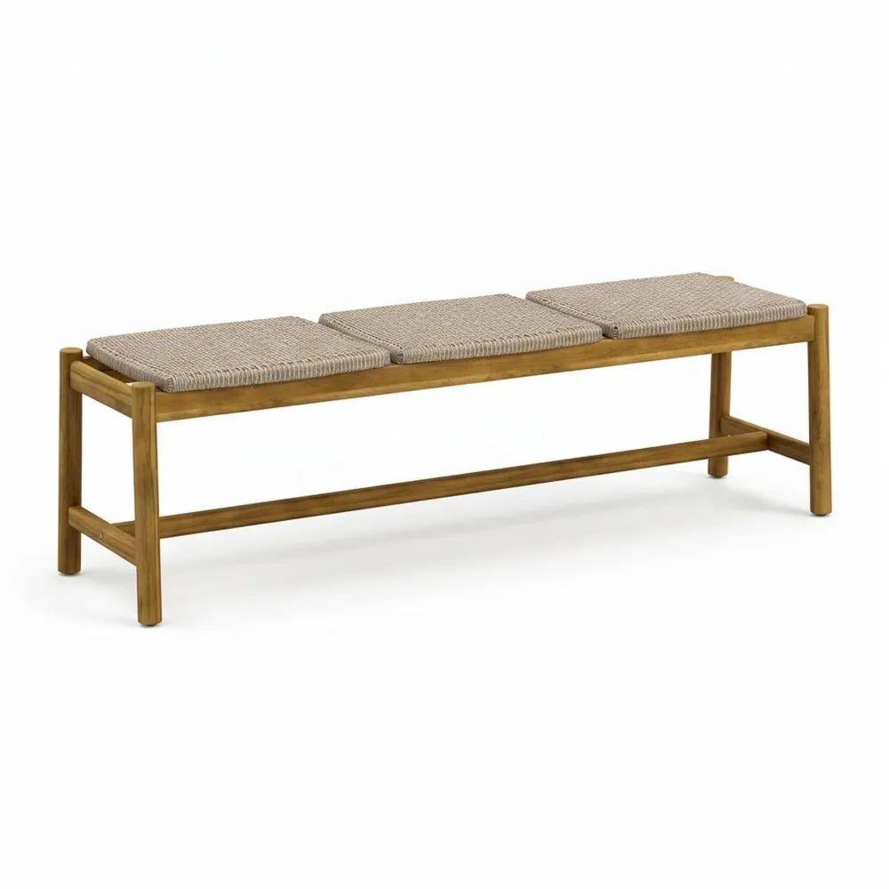 Banco de madera de acacia con cojines de cuerda sintética-Zenhaveneu