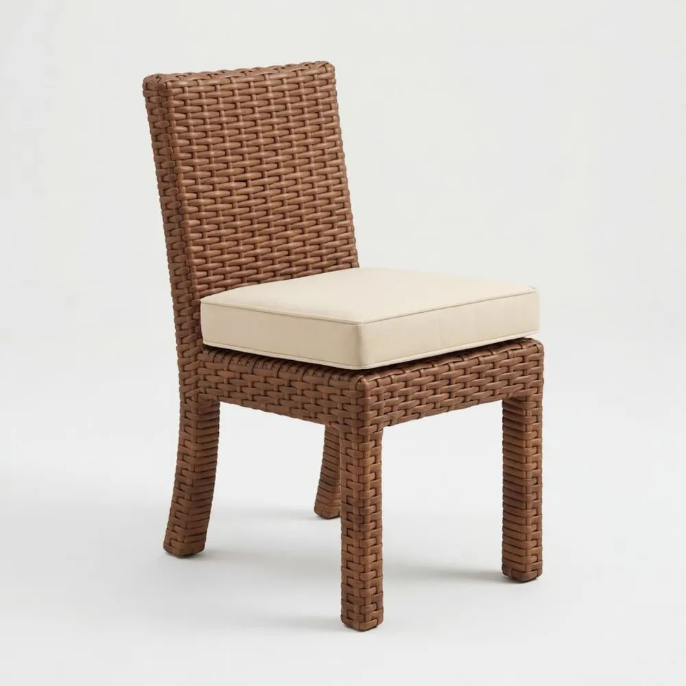 Silla de Mimbre Sintético Exterior Marrón con Cojín Beige-Zenhaveneu