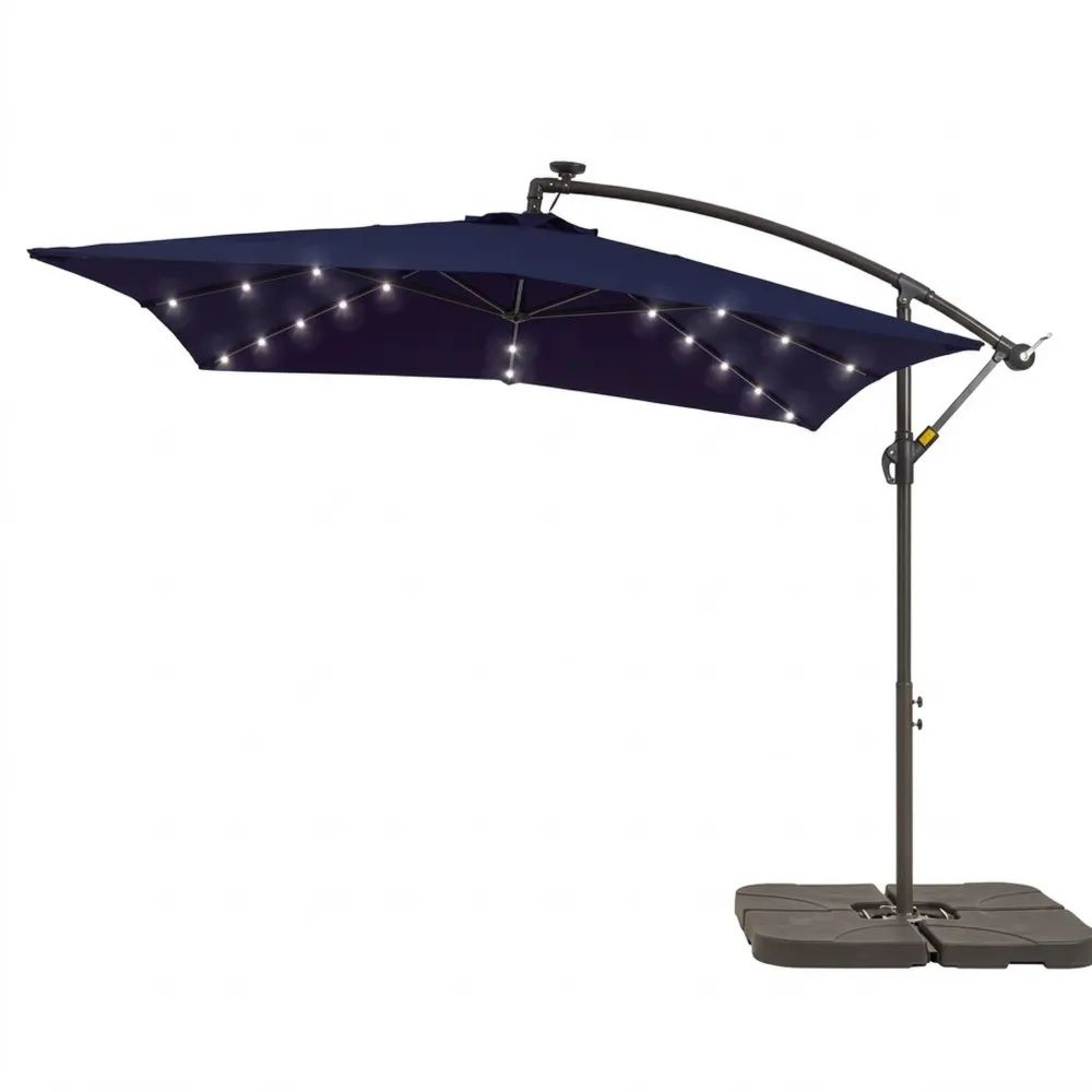 Parasol colgante de aluminio azul con luces LED y base-Zenhaveneu