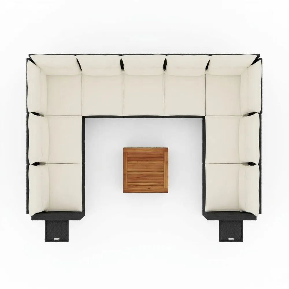 Conjunto Sofá Modular en U de Ratán Sintético y Madera Acacia-Zenhaveneu