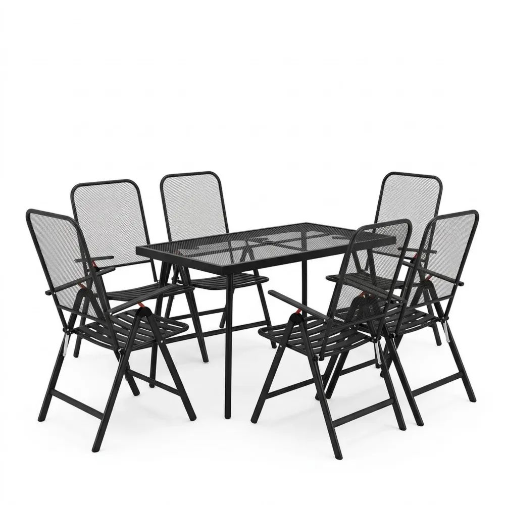 Conjunto de mesa y sillas plegables de acero negro para exteriores-Zenhaveneu