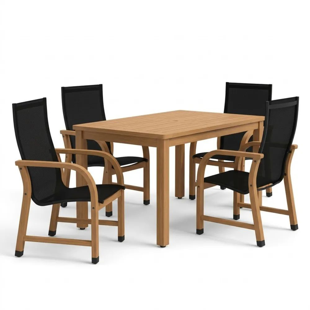 Conjunto de Mesa y 4 Sillas de Madera y Malla Negra-Zenhaveneu