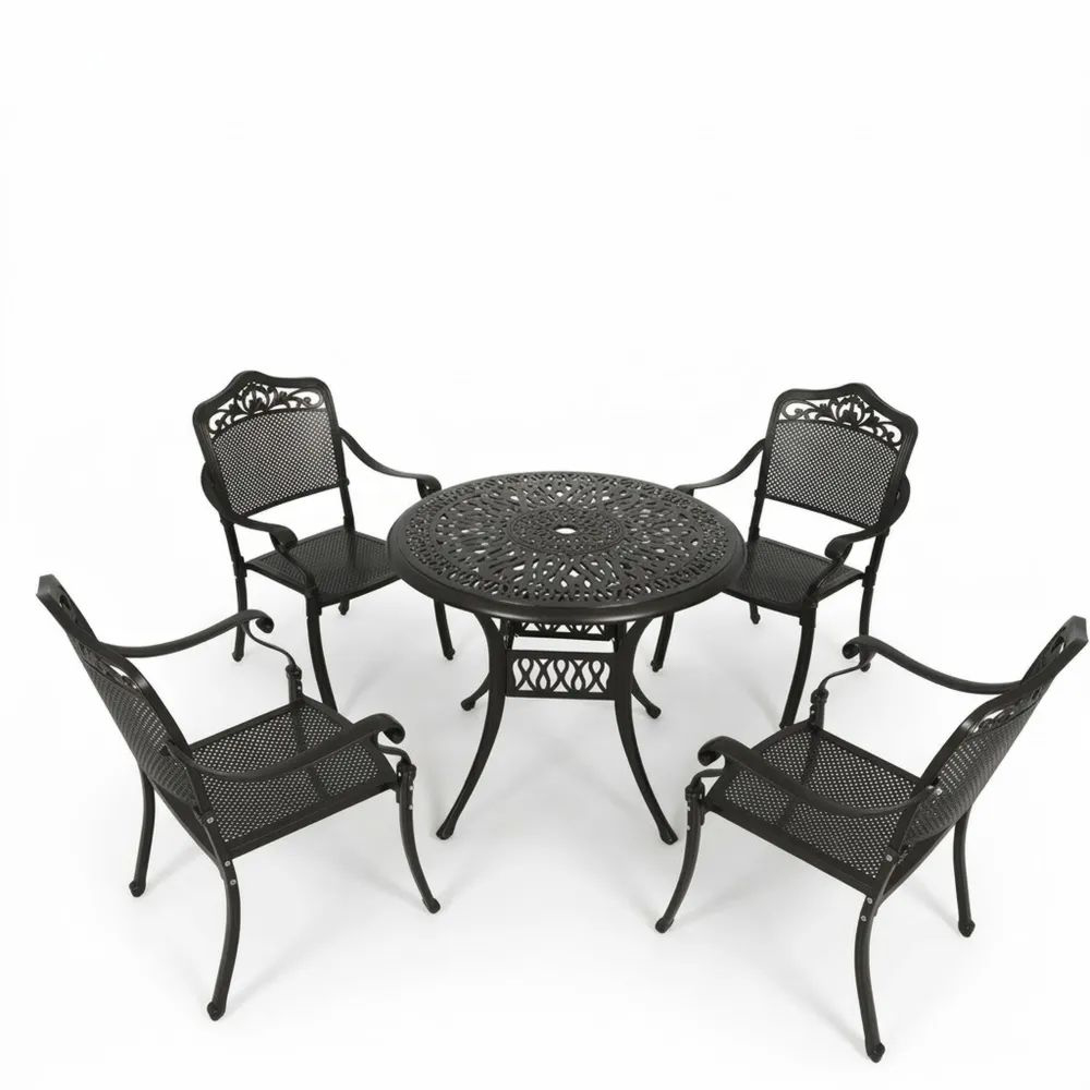 Conjunto de Mesa y 4 Sillas de Aluminio Negro para Exterior-Zenhaveneu