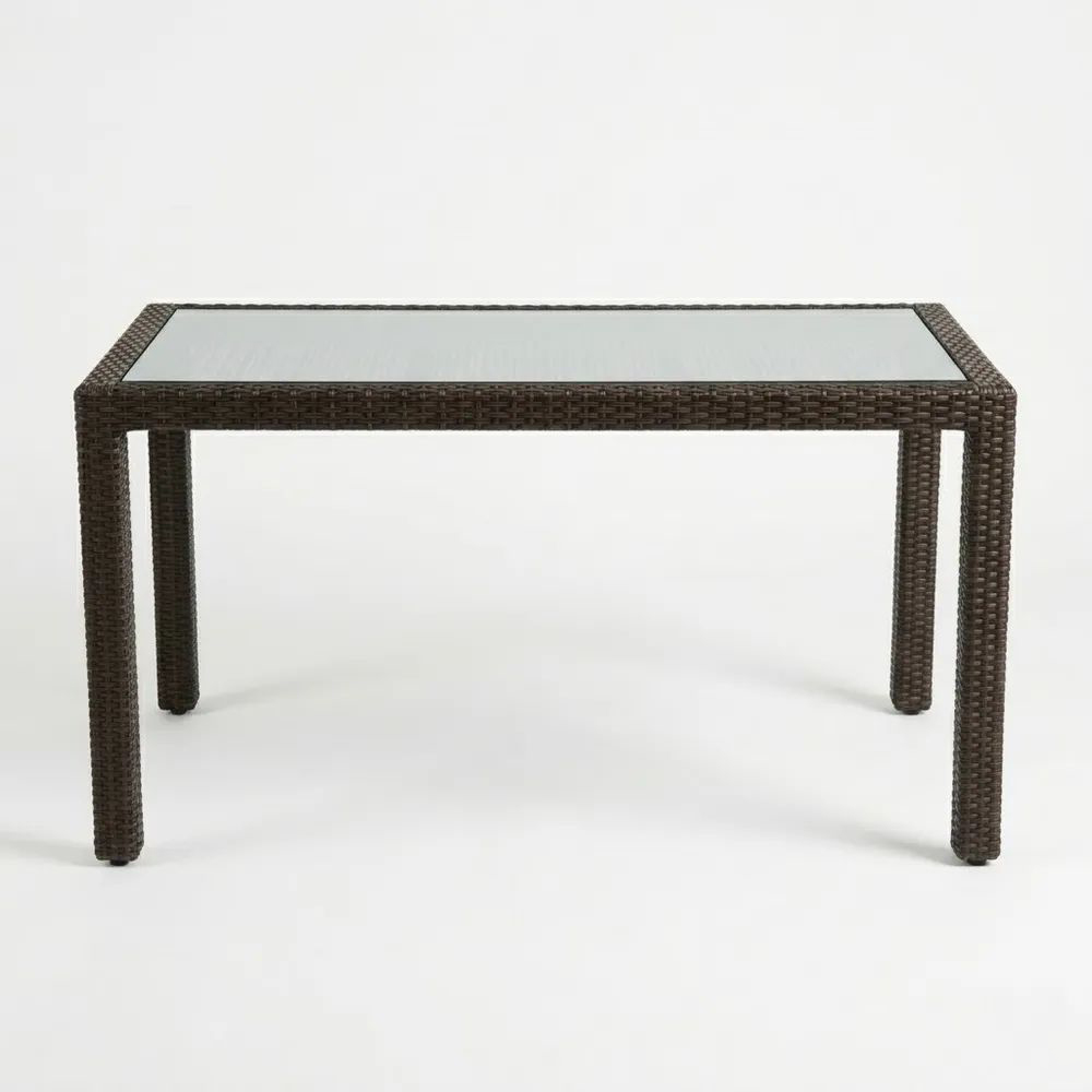 Mesa de comedor de mimbre marrón con vidrio templado-Zenhaveneu