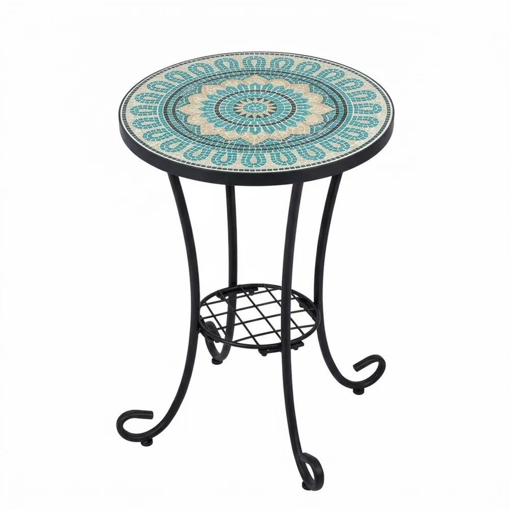 Mesa de hierro forjado azul y mosaico de 30 cm-Zenhaveneu