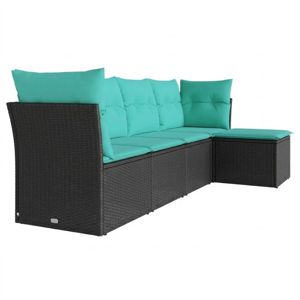 Sofá rinconera de ratán sintético con cojines de poliéster turquesa-Zenhaveneu