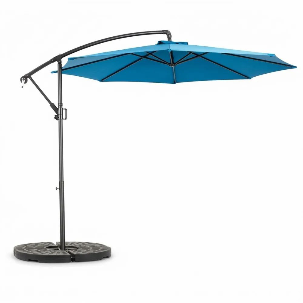 Parasol colgante redondo de poliéster azul 300 cm con mástil de acero-Zenhaveneu
