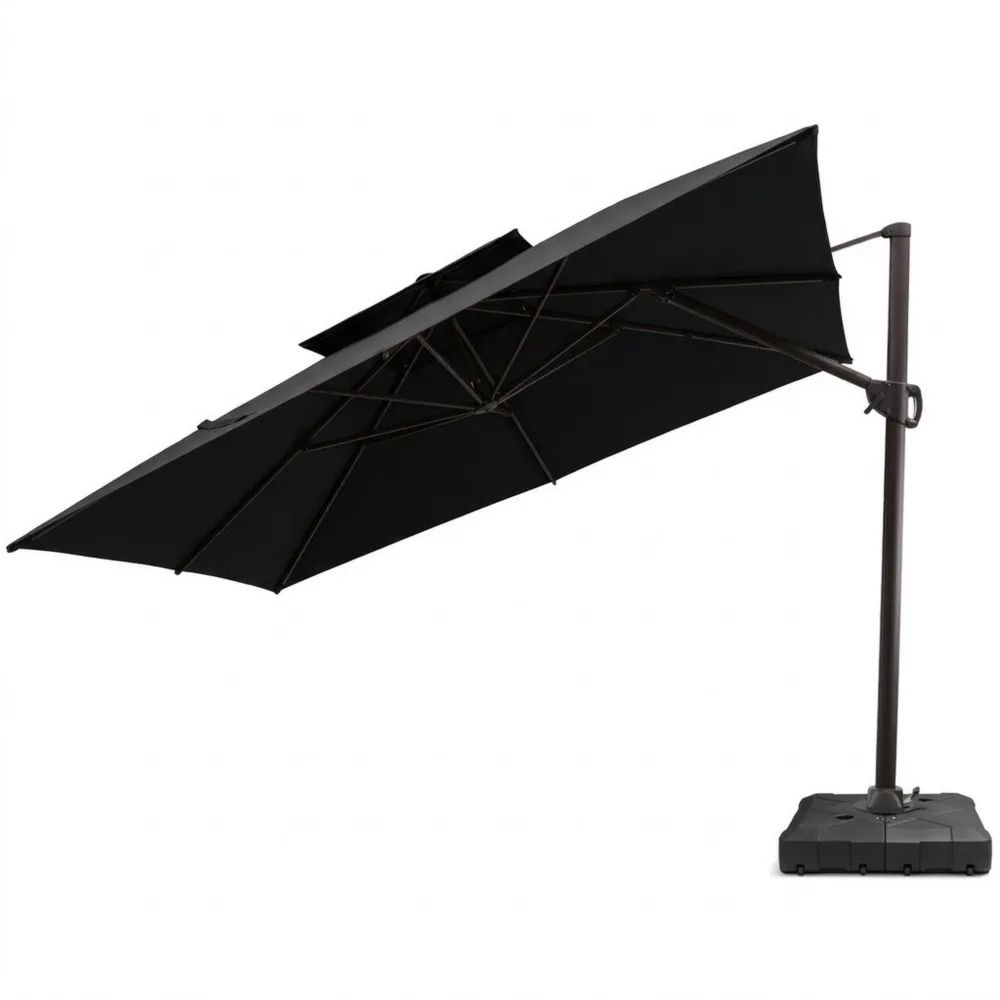 Sombrilla de Jardín Parasol Octogonal Tela y Aluminio Negro 300 cm-Zenhaveneu