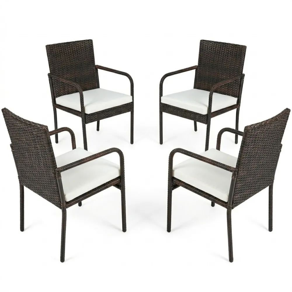 Juego de Sillas de Rattan Sintético Marrón con Cojín Blanco-Zenhaveneu